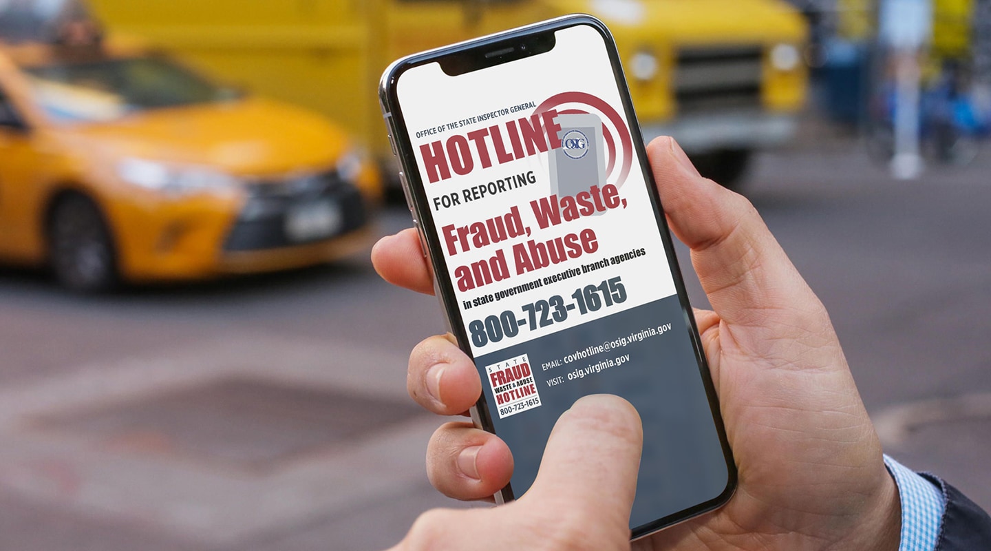 State Fraud, Waste, and Abuse Hotline Poster on an iPhone